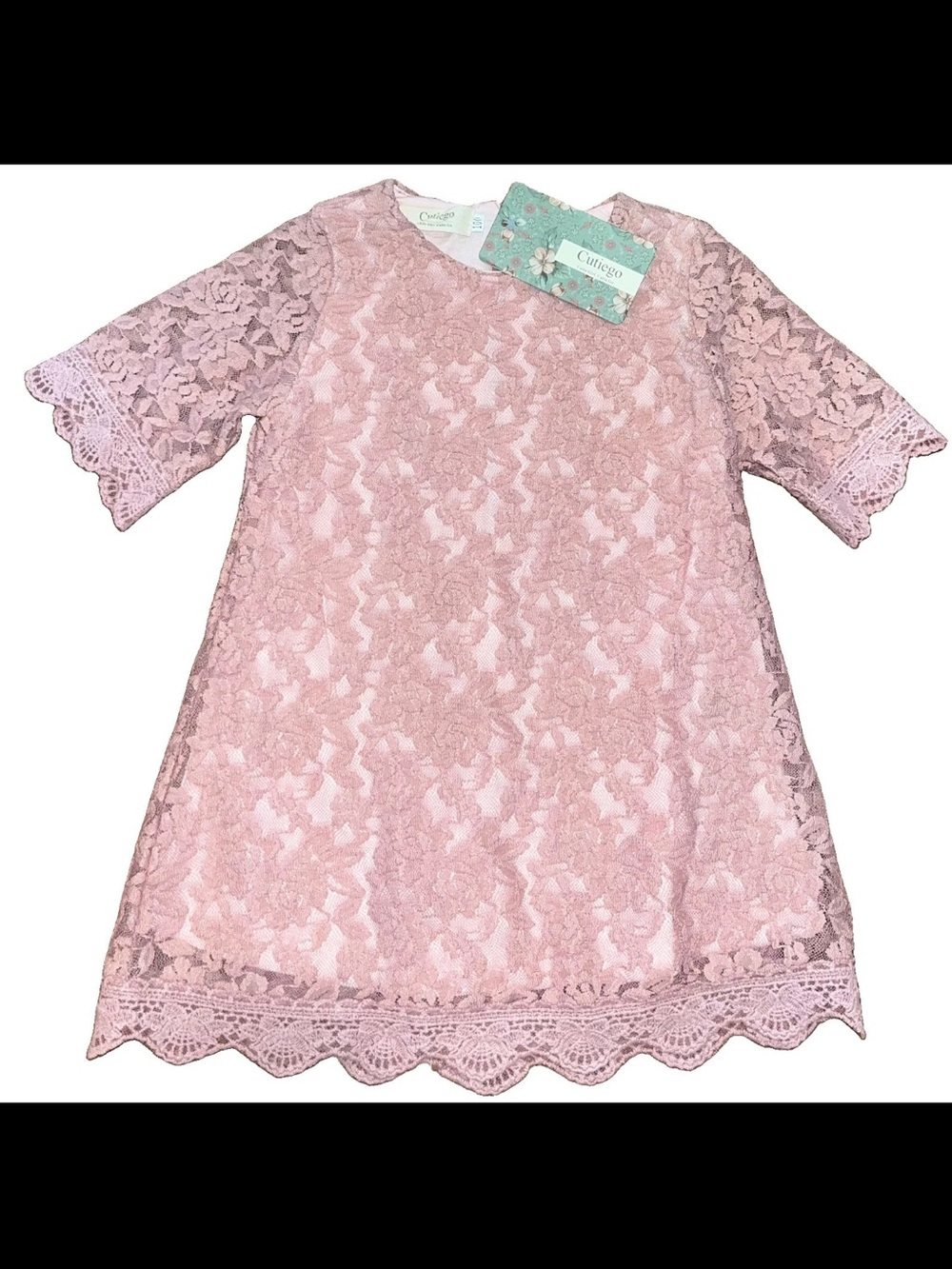 Cutiego Girls Pink Lace Dress NWT Size 100 3T Floral Scalloped Easter/Party